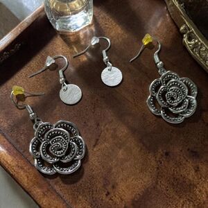 Silver Rose Earring Bundle Floral Boho Mixed Earrings Set